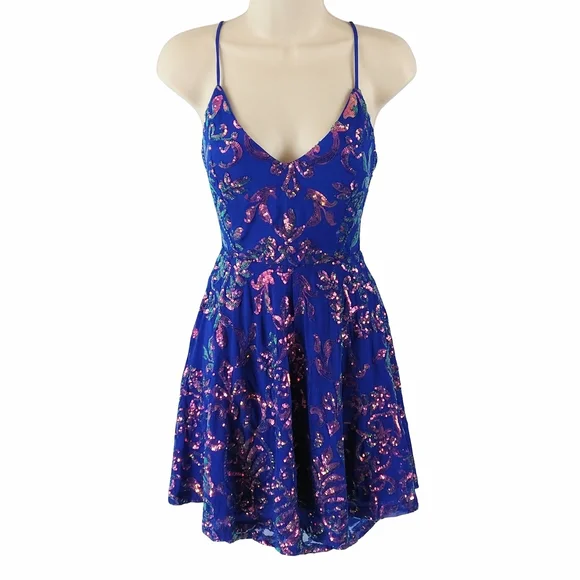 Windsor Blue and Pink Sequin Backless Dress - Picture 1 of 10